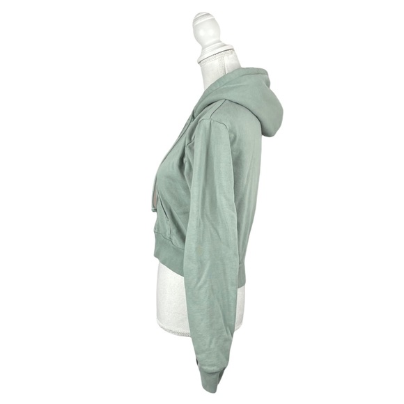 John Galt California Brandy Melville Sage Green Cropped Zip Front Hoodie Pockets - Picture 4 of 9